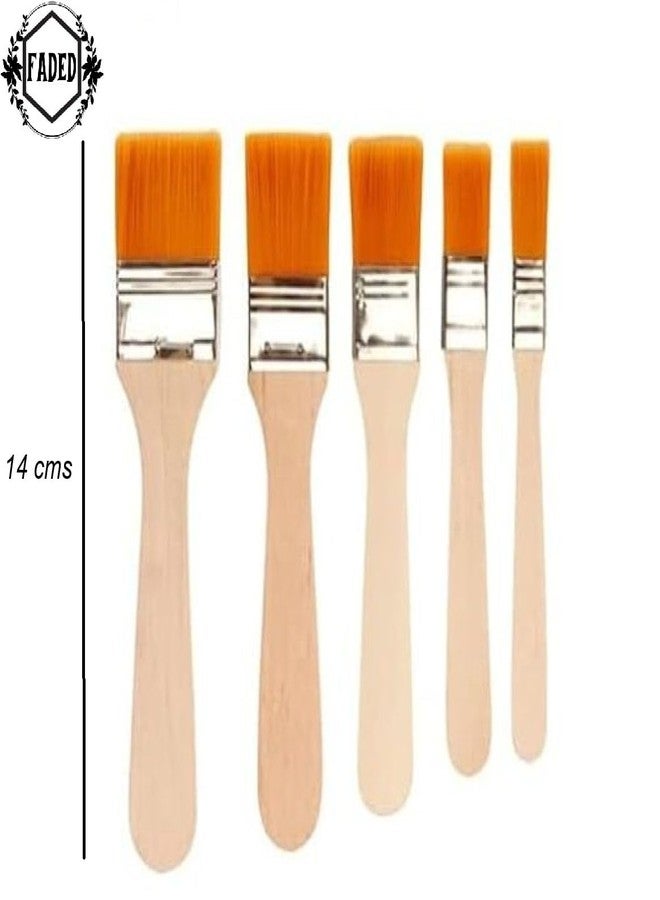 Faded Premium Flat Paint Brush Set - Natural Finish Handles with Soft Nylon Bristles for Smooth Application | Ideal for Acrylic, Watercolor, Tempera & DIY Art Projects (5 Pcs) - Image 3
